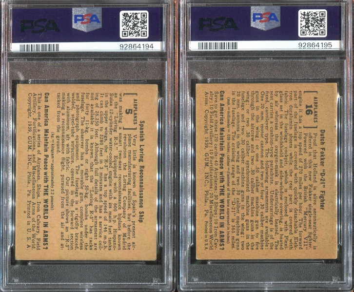 R173 Gum Inc World in Arms Lot of (2) PSA-Graded Cards