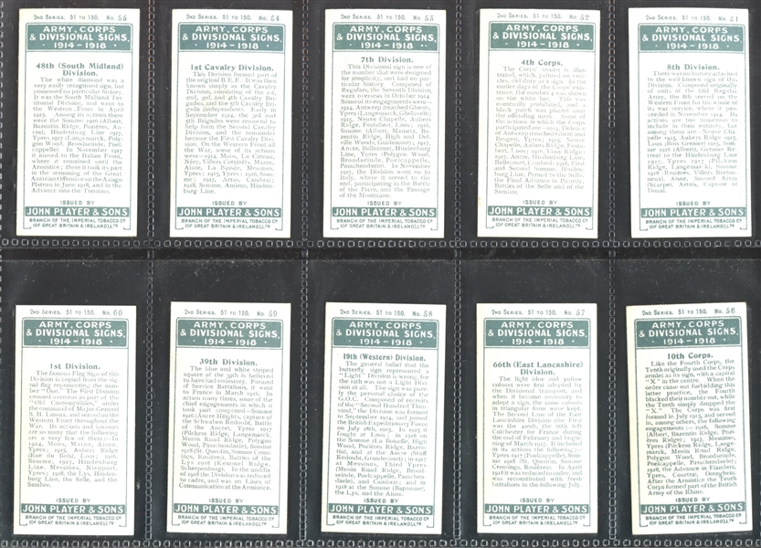 1924-5 John Player & Sons Army Corps & Divisional Signs (2nd Series) Complete Set of (100) Cards