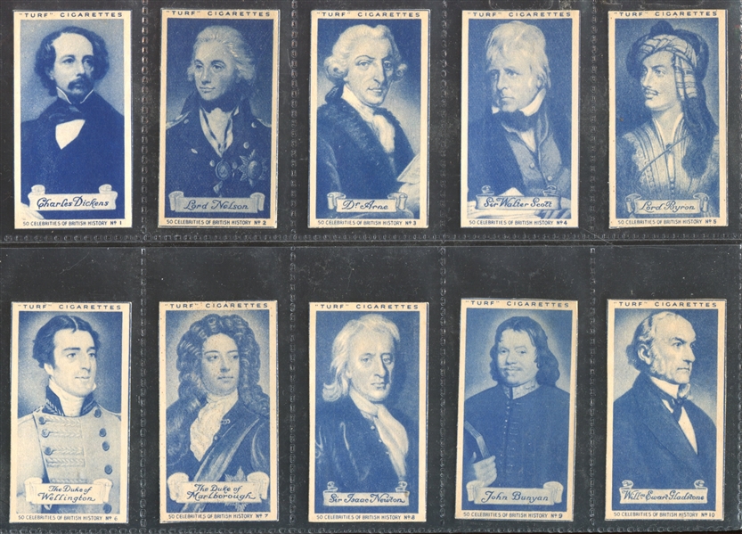 1951 Carreras Ltd Turf Celebrities of British History Complete Set of (50) Cards