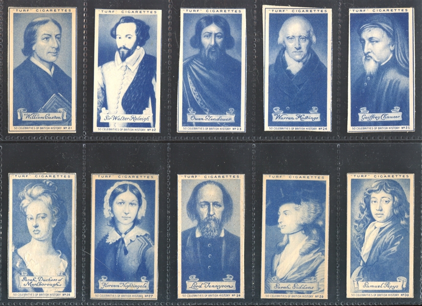 1951 Carreras Ltd Turf Celebrities of British History Complete Set of (50) Cards