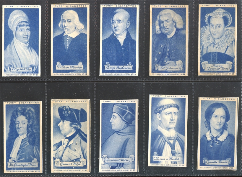 1951 Carreras Ltd Turf Celebrities of British History Complete Set of (50) Cards