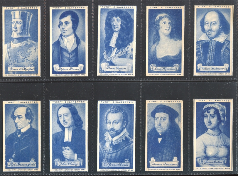 1951 Carreras Ltd Turf Celebrities of British History Complete Set of (50) Cards