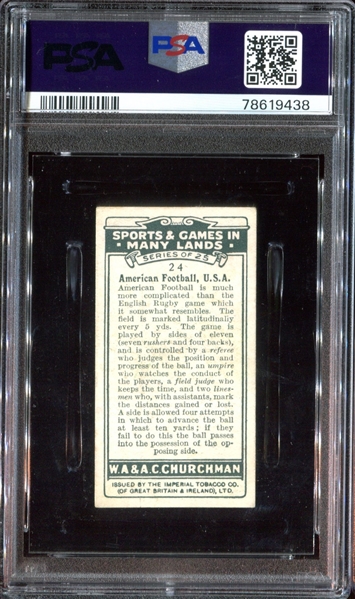 1929 W.A. & A.C. Churchman Sports and Games #24 Football PSA4.5 VG-EX+