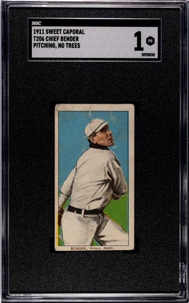 1909-11 T206 Chief Bender, Pitching, No Trees PSA1 Poor