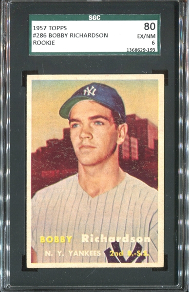 1957 Topps #286 Bobby Richardson (Rookie) SGC80 EX-MT 6