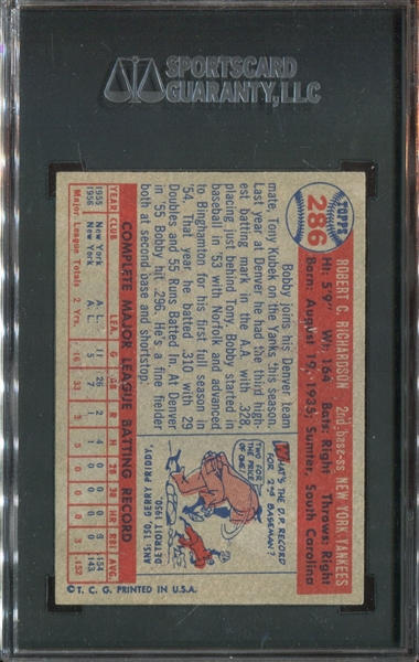 1957 Topps #286 Bobby Richardson (Rookie) SGC80 EX-MT 6