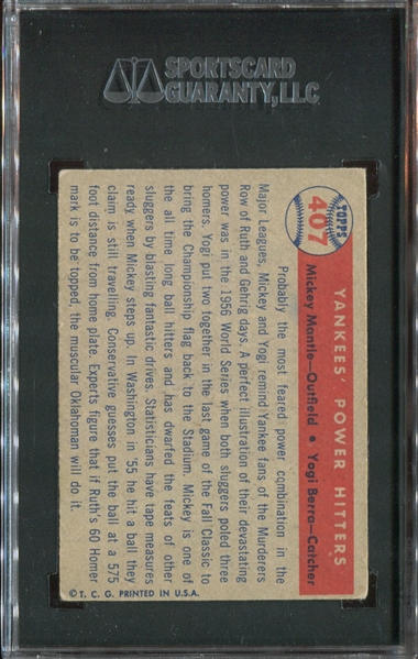 1957 Topps #407 Yankees' Power Hitters (Mantle/Berra) SGC60 EX 5