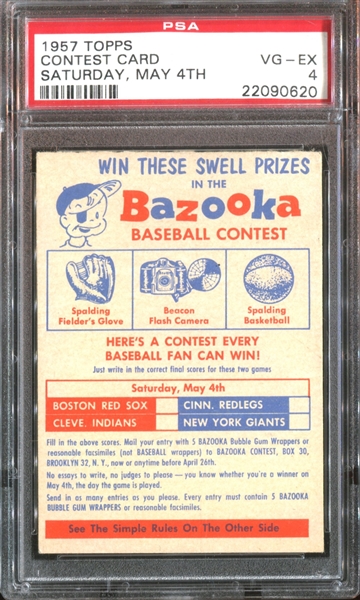 1957 Topps Contest Card, May 4th PSA4 VG-EX