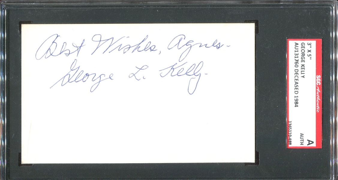 SGC Authentic George Kelly (HOF) Signed Index Card SGC Authentic