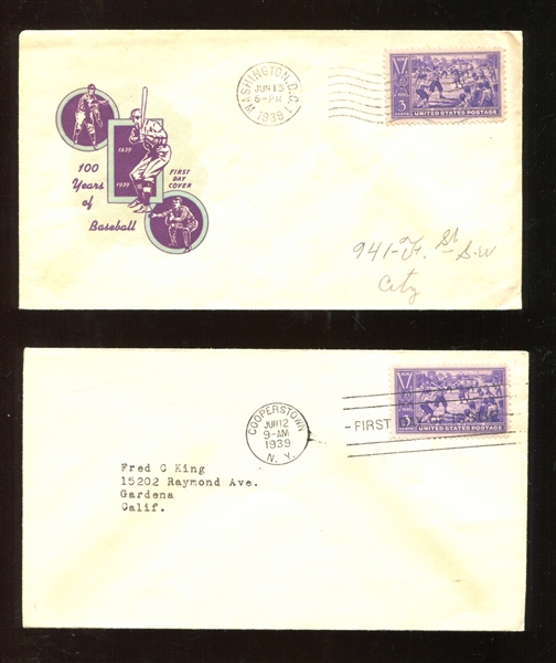 1939 Baseball Hall of Fame Centennial First Day Cover Lot of (2)