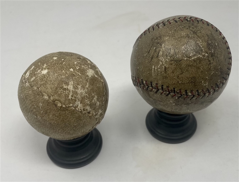 Pair of Vintage Baseballs with Red/Blue Stitched ball with Max Carey auto