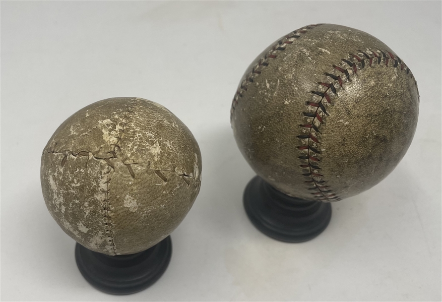 Pair of Vintage Baseballs with Red/Blue Stitched ball with Max Carey auto