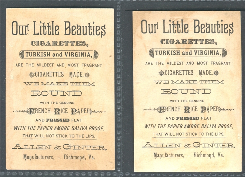 Early Allen & Ginter Our Little Beauties Pair of Trade Cards with Children in Ministries