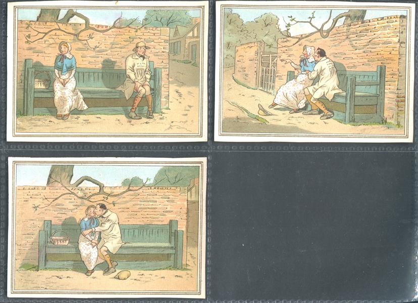 Allen & Ginter Romantic Scenes from a Bench Lot of (3) Different Trade Cards