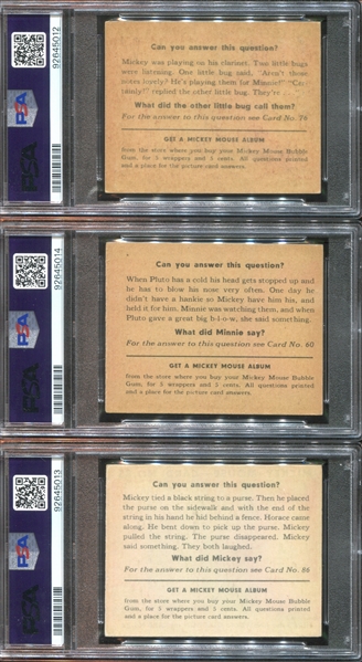 R89 Gum Inc Mickey Mouse Lot of (3) PSA-Graded Cards