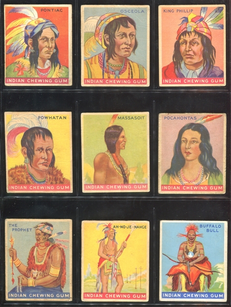 R73 Goudey Gum Indian Gum Complete Set of (216) Cards with (10) Key Variations