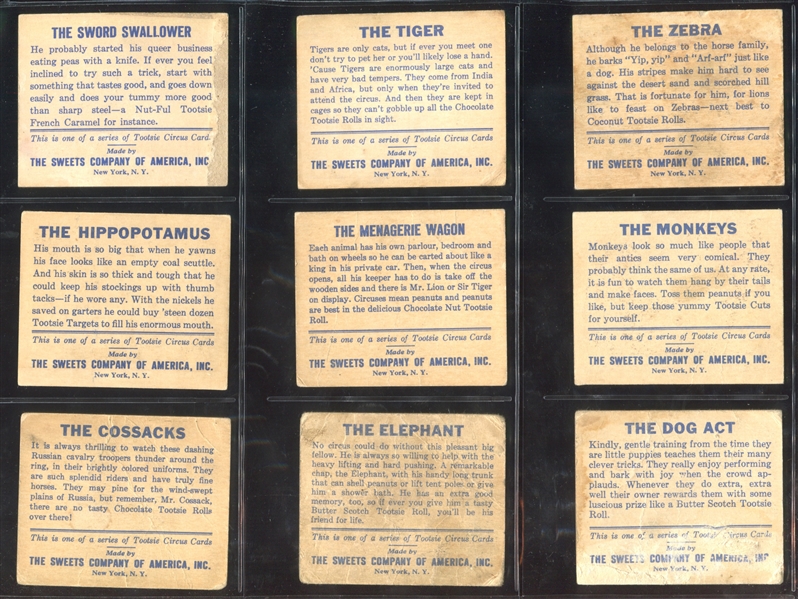 R152 Sweets Company of America Tootsie Circus Complete Set of (25) Cards