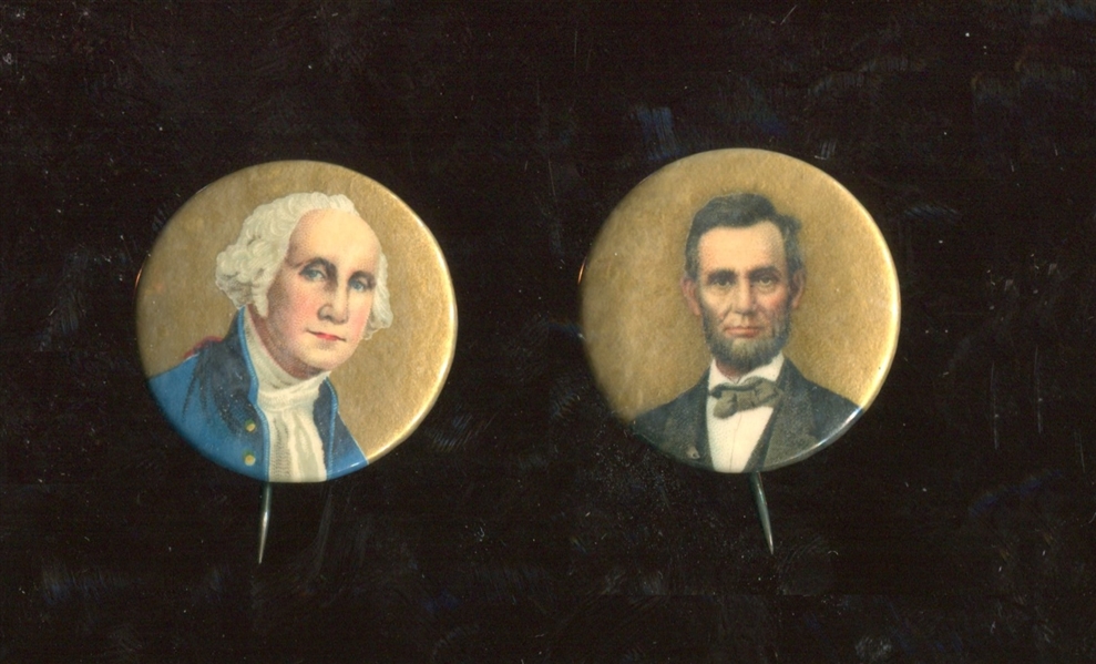 1920's Bastian Brothers Pinback Pair of Washington & Lincoln