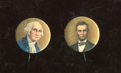 1920s Bastian Brothers Pinback Pair of Washington & Lincoln