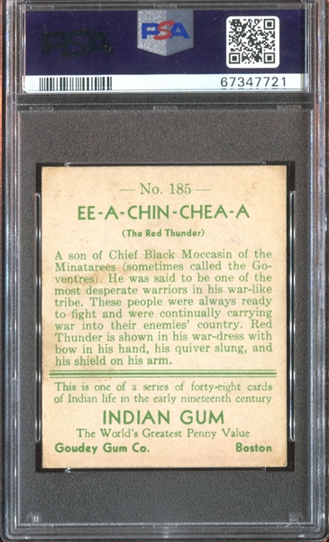 R73 Goudey Gum Indian Gum #185 EE-A-CHIN-CHEA-A PSA5 EX