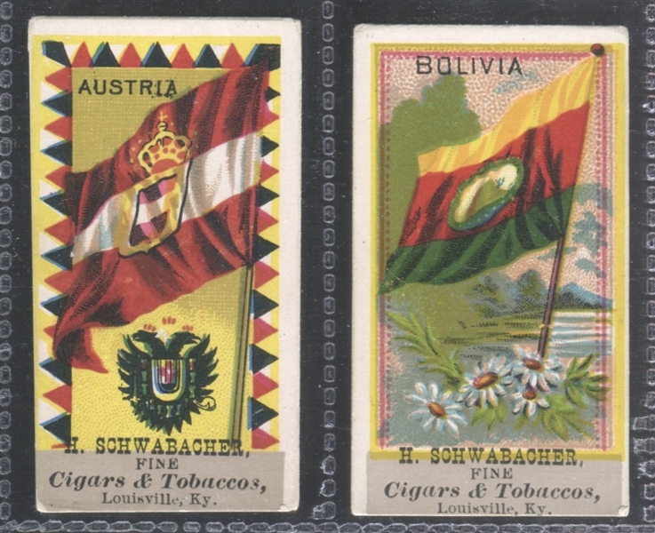 N500P H. Schwabacher Cigars Flags of Nations Lot of (2) Tough Cards