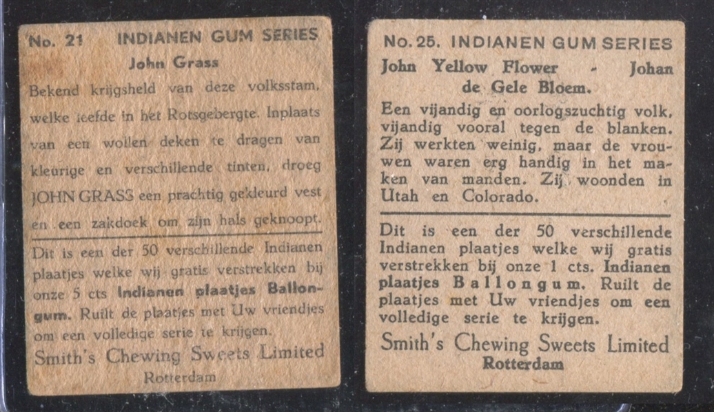 1930's Smith's Chewing Sweets Indianen Gum Series (Dutch) Lot of (2) Indian Cards