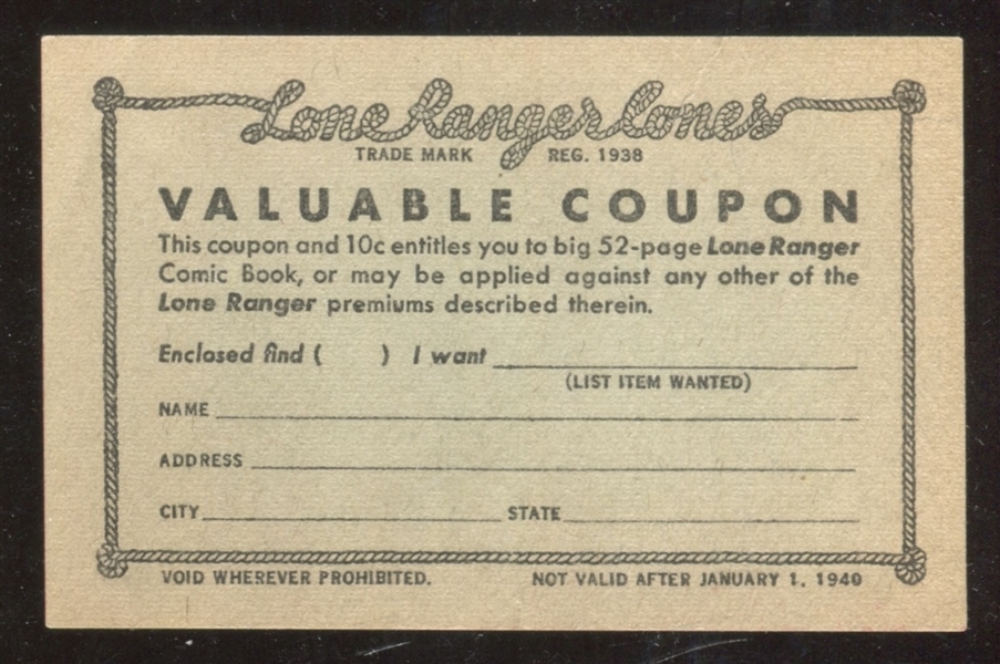 F56 Lone Ranger Ice Cream Cones Coupons Type