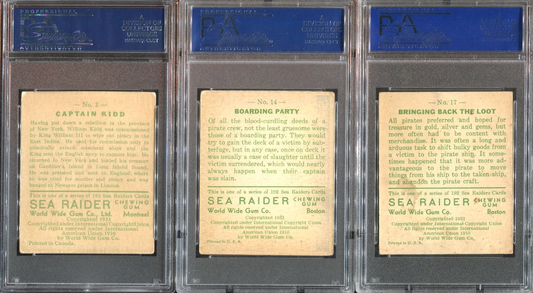 R124 World Wide Gum Sea Raiders Lot of (5) PSA-Graded Cards