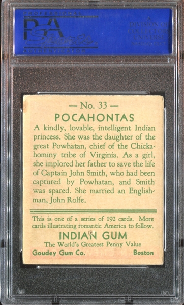 R73 Goudey Indian Gum #33 Pocahantas PSA1 PR-FR