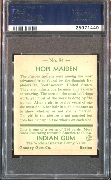 R73 Goudey Indian Gum #84 Hopi Maiden PSA5 EX