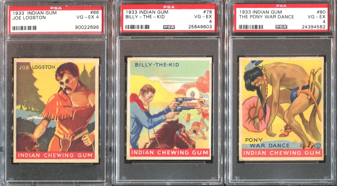 R73 Goudey Indian Gum Lot of (3) PSA4 VG-EX Graded Cards