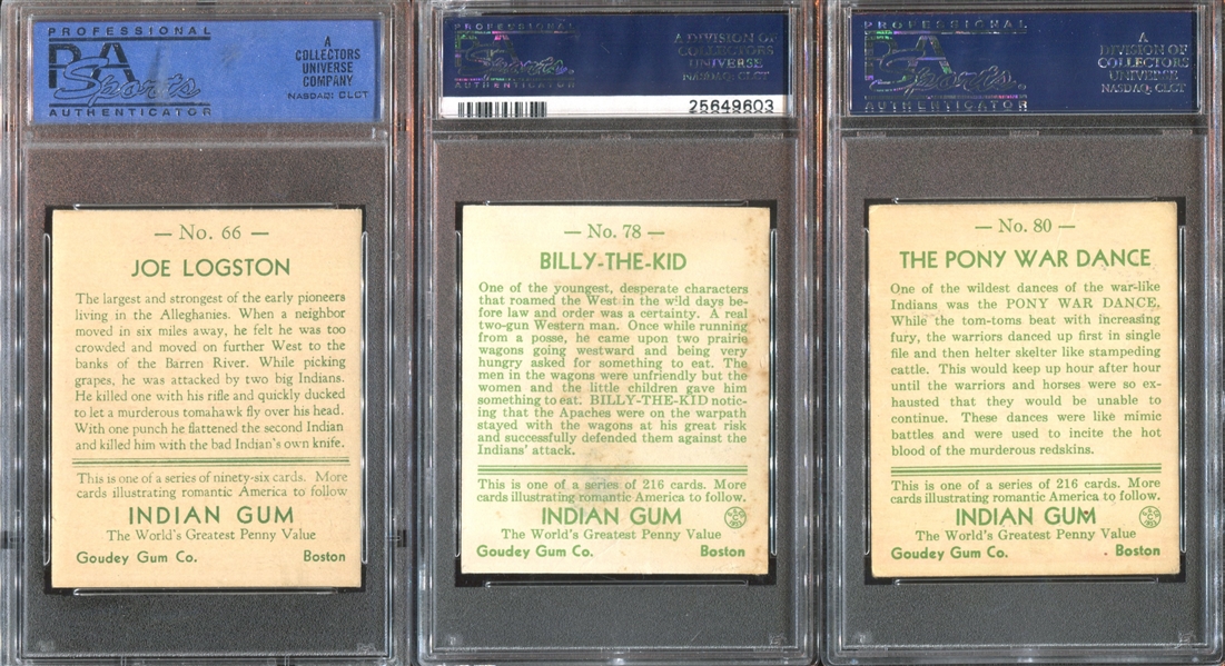 R73 Goudey Indian Gum Lot of (3) PSA4 VG-EX Graded Cards