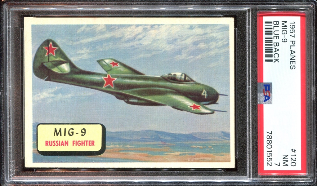 1957 Topps Planes #120 Mig-9 Blue Back PSA7 NM