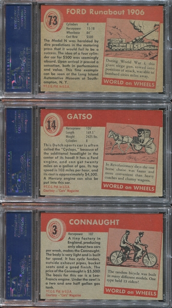 1954 Topps World on Wheels Lot of (8) PSA-Graded Cards with PSA7's