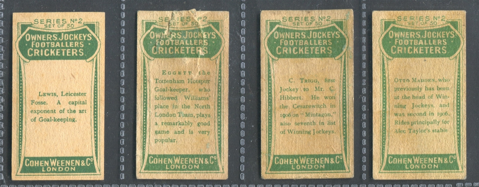 1906 Cohen Weenen Owners, Jockeys, F'ballers & Cricketers Lot of (4) Cards