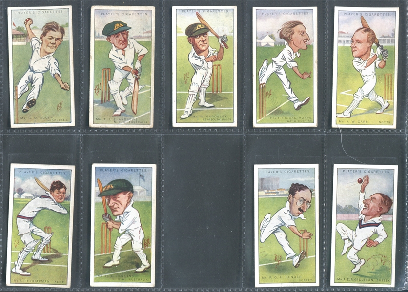 John Player & Sons Cricketers Caricatures Near Set (42/50) Cards