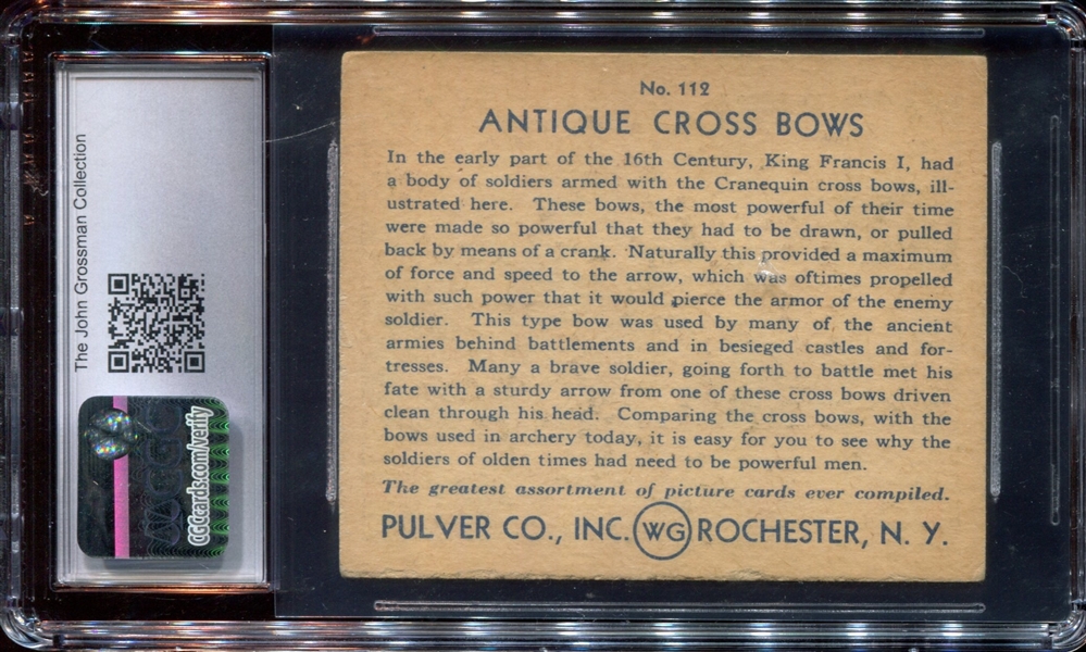 R108 Pulver Pictures #112 Antique Cross Bows CGC4.5 VG-EX+