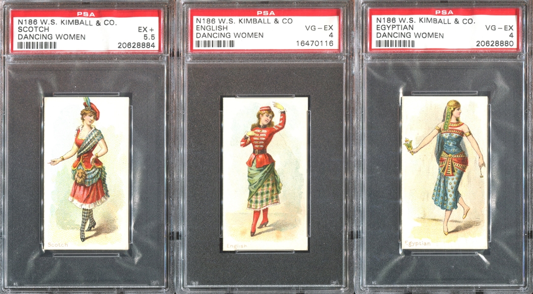 N186 Kimball Dancing Women Lot of (3) PSA-Graded Cards