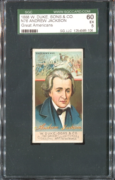 N76 Duke Cigarettes Great Americans P.H. Andrew Jackson SGC60 EX 5