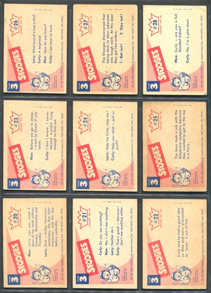 1959 Fleer Three Stooges Near Complete Set of (90/96) Cards