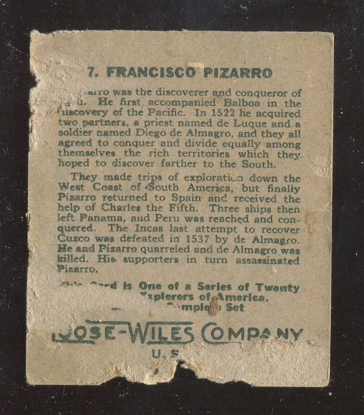 F284-1 Loose-Wiles Explorers of America #7 Francisco Pizarro