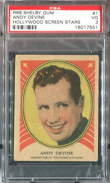 R68 Shelby Gum Hollywood Screen Stars #1 Andy Devine PSA3 VG