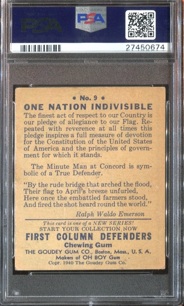 R50 Goudey First Column Defenders #9 One Nation Indivisible PSA3 VG