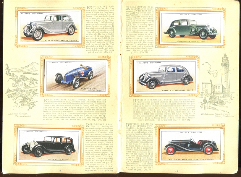 1936 John Player (UK) An Album of Motor Cars Complete set of (50) Cards in Album