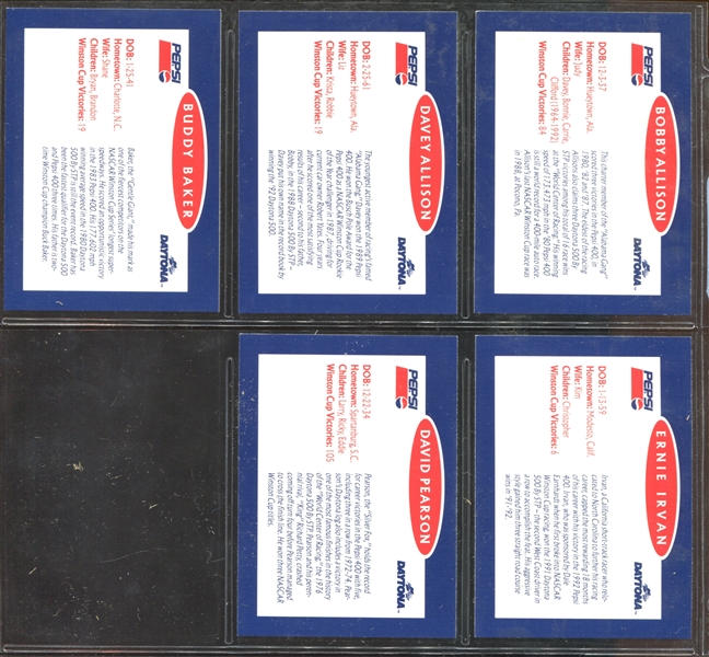 1993 Pepsi (USA) Victory Lane Complete Set of (5) Cards