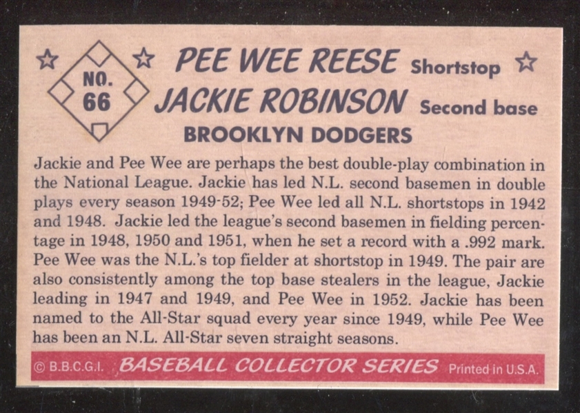 1953 Bowman Black and White Baseball ***LEMKE CARD*** #66 Pee Wee Reese / Jackie Robinson