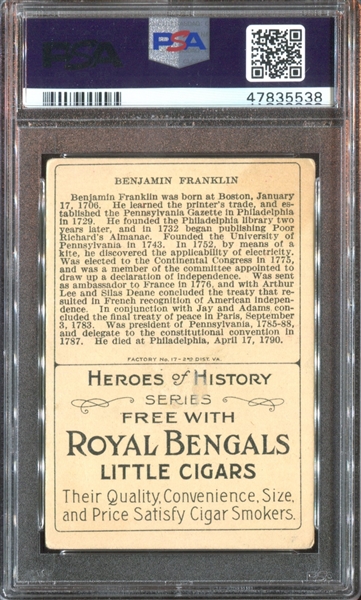 T68 Royal Bengals Heroes of History Benjamin Franklin PSA2.5 Good+