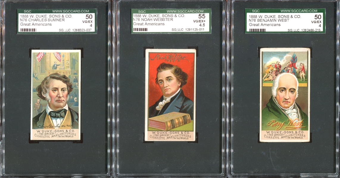 N76 Duke Great Americans Lot of (3) SGC-Graded Cards (Sumner/Webster/West)