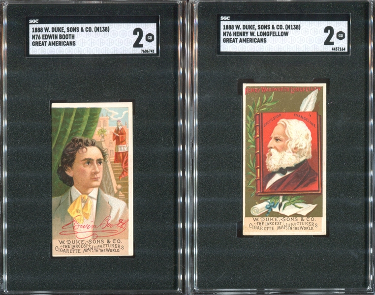 N76 Duke Great Americans Lot of (2) SGC-Graded Cards (Booth/Longfellow)