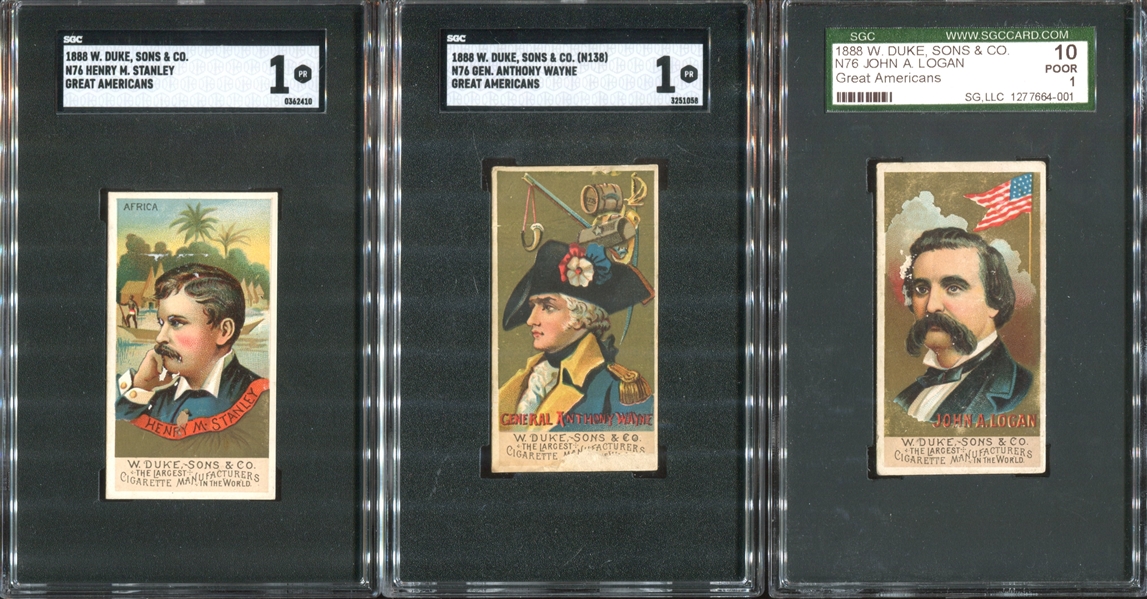 N76 Duke Great Americans Lot of (3) SGC-Graded Cards (Logan/Stanley/Wayne)